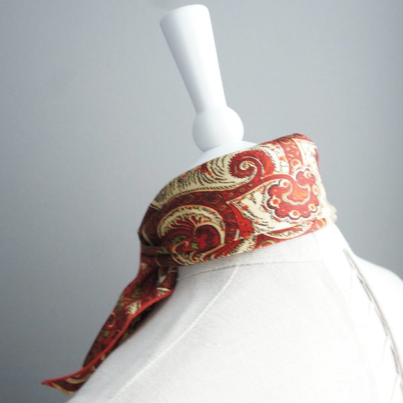 Red & Gold Paisley Vintage Neck Scarf or Pocket Square - Picture 5 of 13
